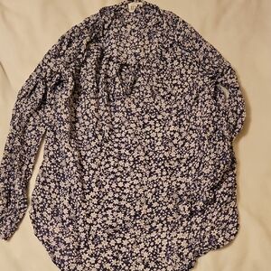 GAP Maternity Blue and Gray Relaxed Cuffed Sleeve Blouse